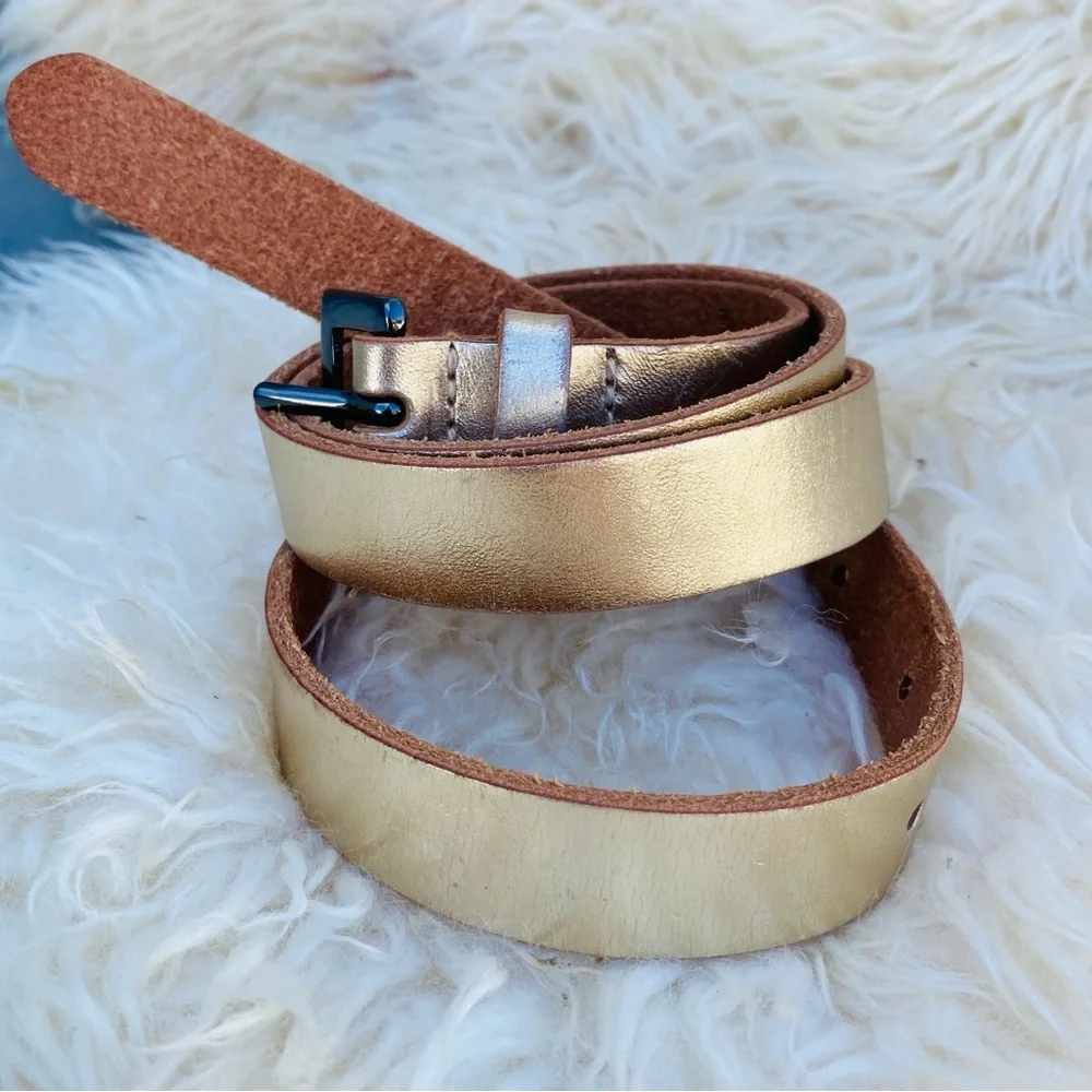 PRESTON YORK WOMENS gold leather belt L vintage